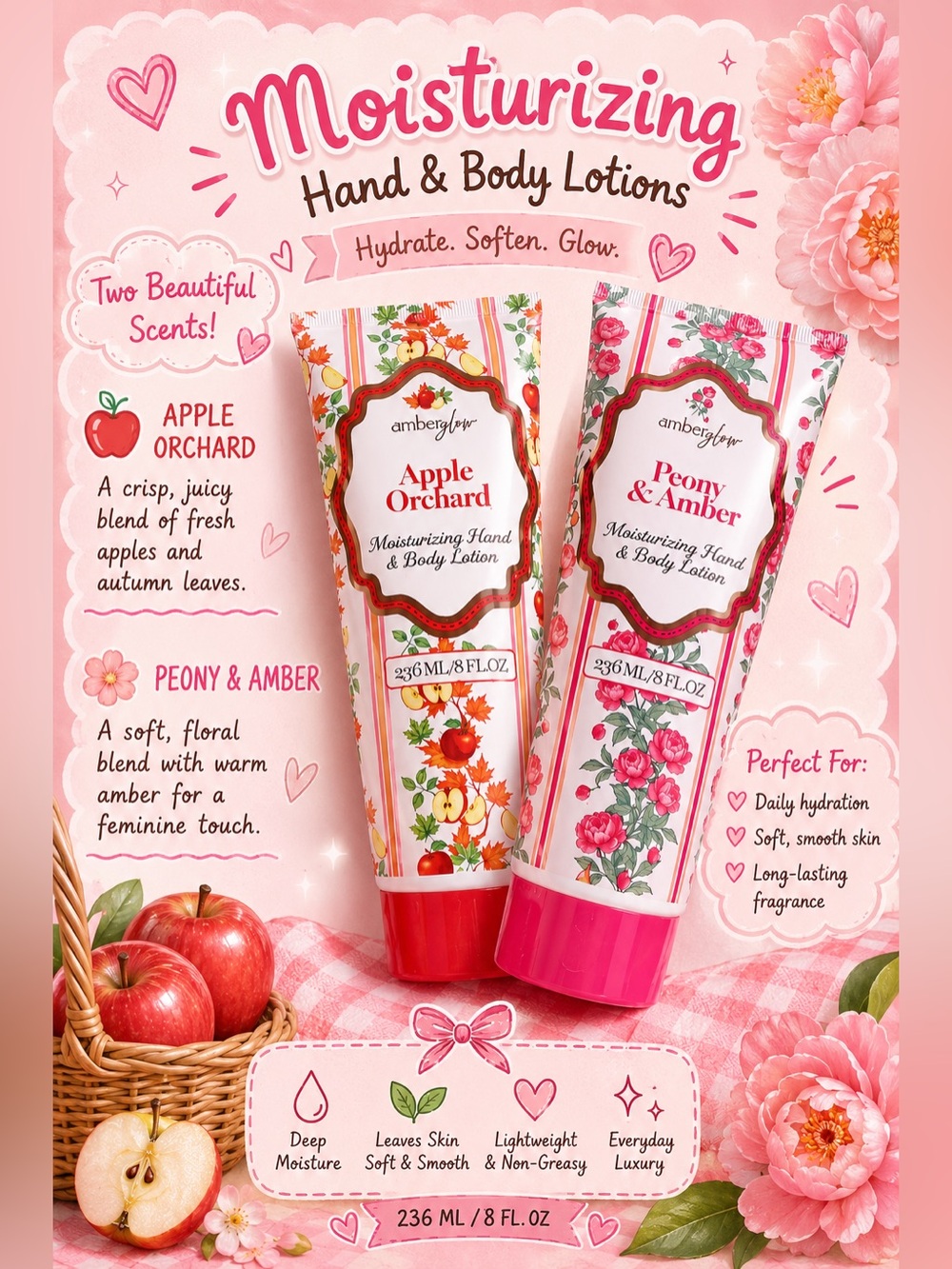 Peony Amber & Apple orchard Moisturizing Hand & Body Lotion set